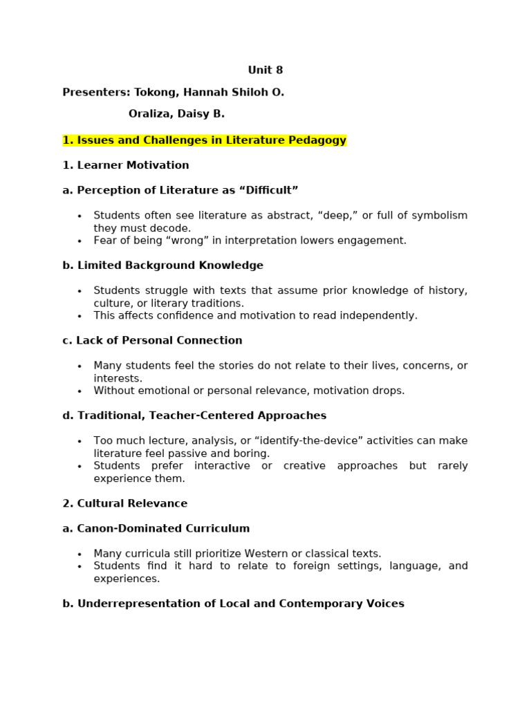 Challenges in Literature Pedagogy | PDF | Reading Comprehension | Learning