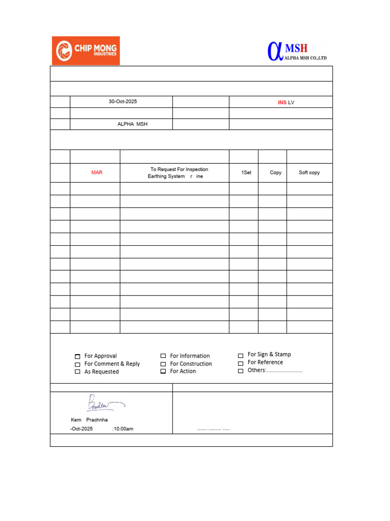 Request for Inspection: Earthing System | PDF
