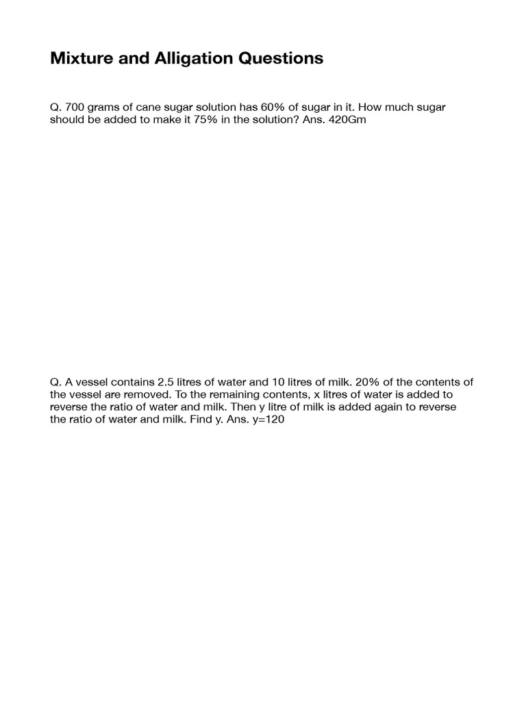 Mixture and Alligation Questions - Digital Version | PDF | Ratio
