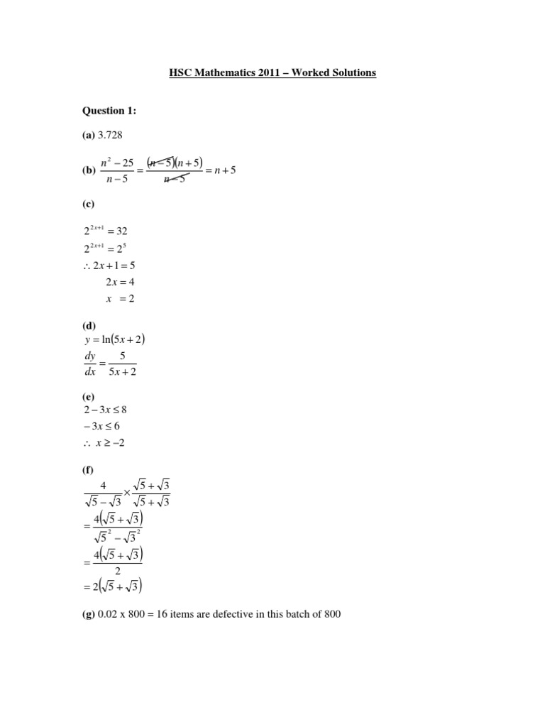 HSC 2011 Mathematics Solutions | PDF | Teaching Methods & Materials