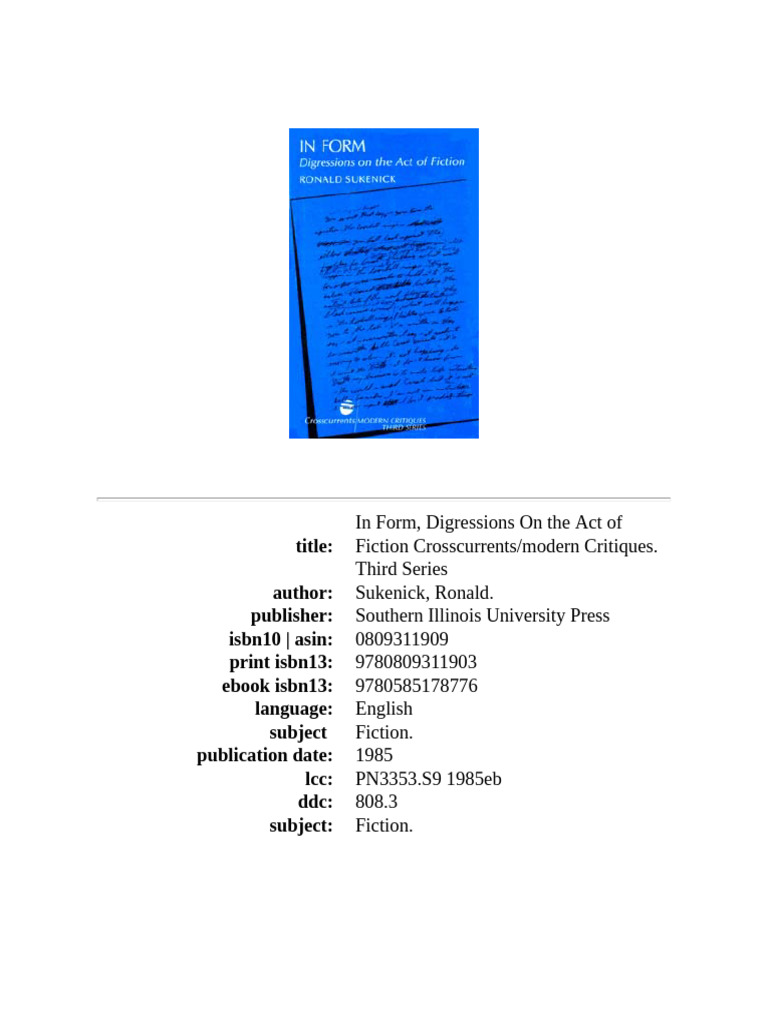 In form, digressions on the act of fiction (Ronald Sukenick) | PDF ...