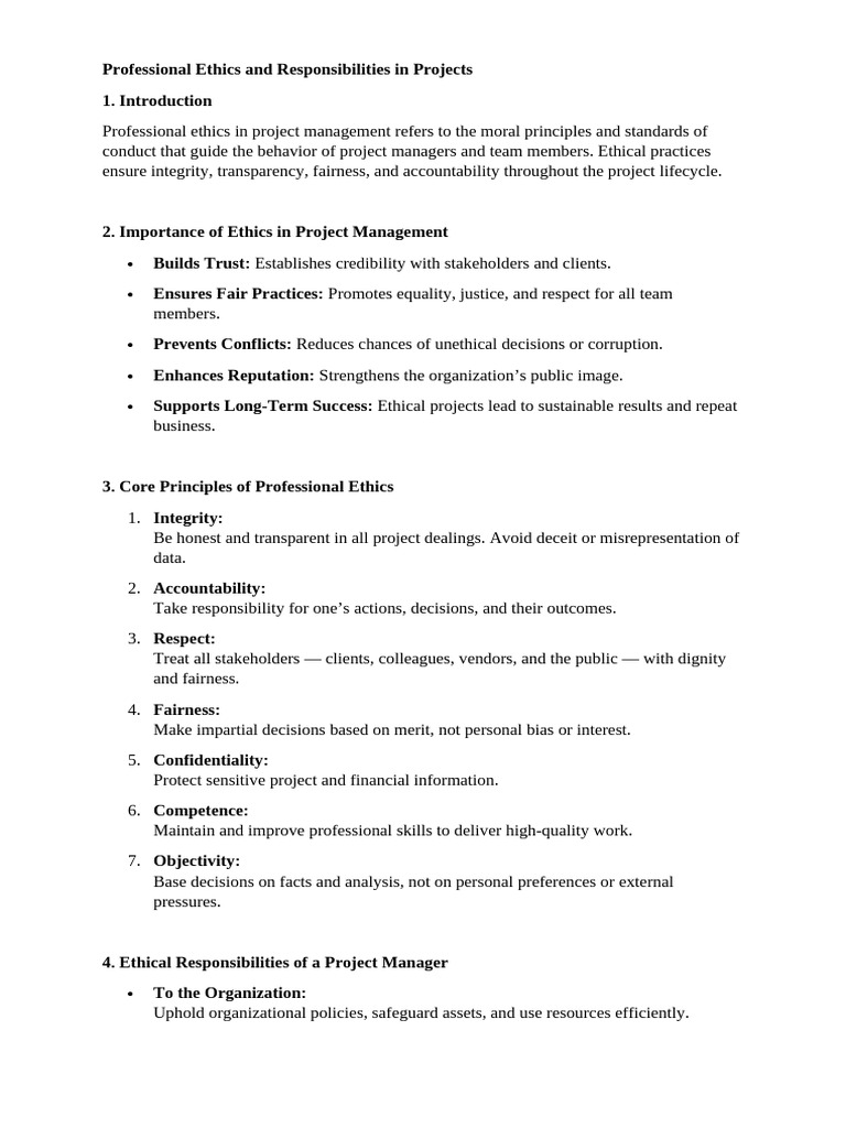 Project Management Ethics and Responsibilities | PDF | Professional ...