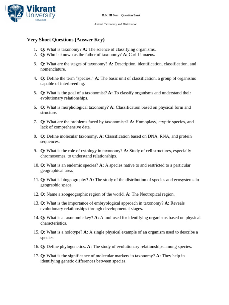 Animal Taxonomy and Distribution | PDF | Species | Taxonomy (Biology)