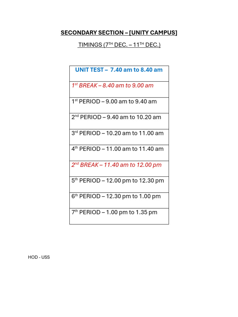 Unity Campus Timetable: Dec 7-11 | PDF