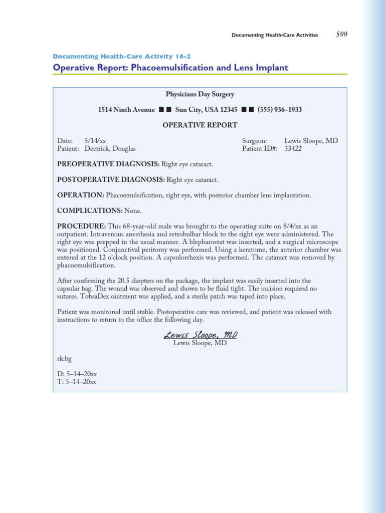 Phacoemulsification Surgery Report | PDF | Surgery | Surgical Specialties