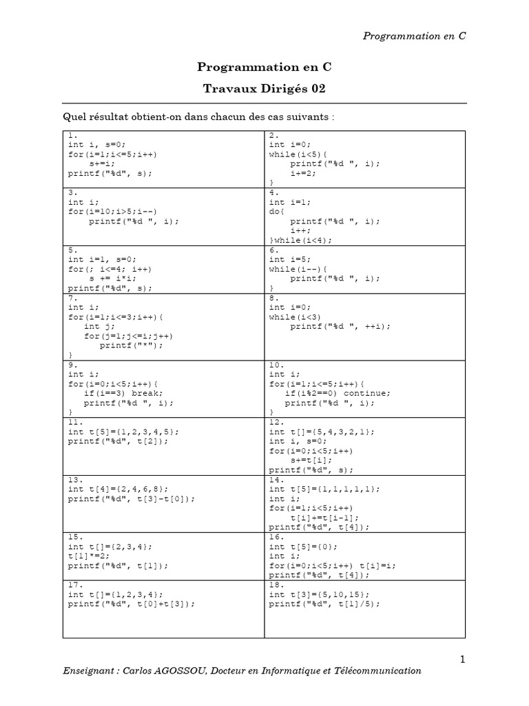 Exercices de Programmation en C | PDF