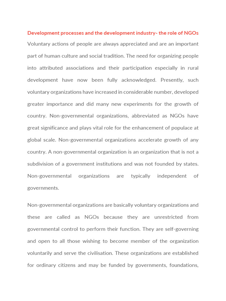 Role of NGOs in Rural Development | PDF | Non Governmental Organization