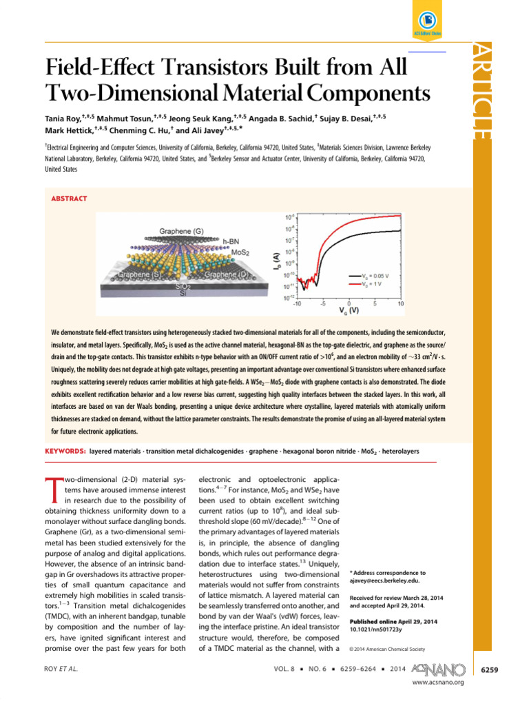 Field Effect Transistors 2D TMDC | PDF | Field Effect Transistor | Graphene