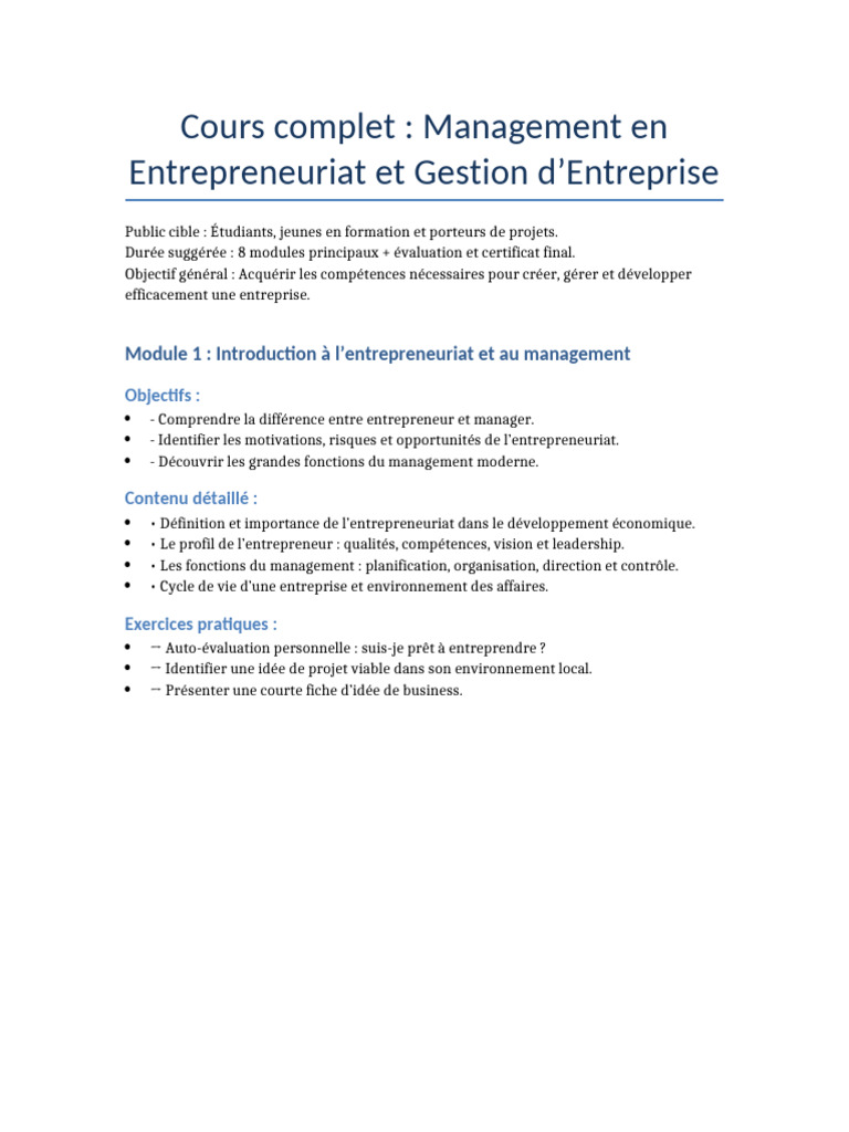 Management et Entrepreneuriat : Cours Complet | PDF | Commercialisation ...