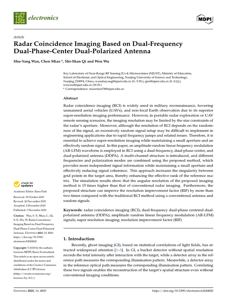 Dual-Frequency Radar Imaging Enhancement | PDF | Matrix (Mathematics ...