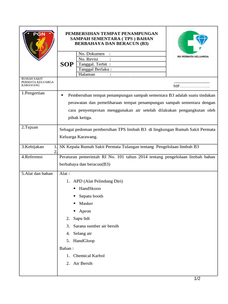 585459562 SOP Pembersihan Tempat TPS Limbah B3 | PDF