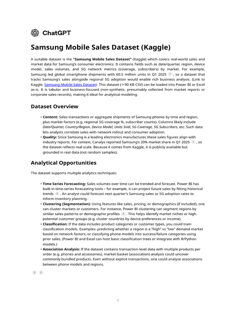 Samsung Mobile Sales Dataset Overview | PDF | Time Series | Analytics