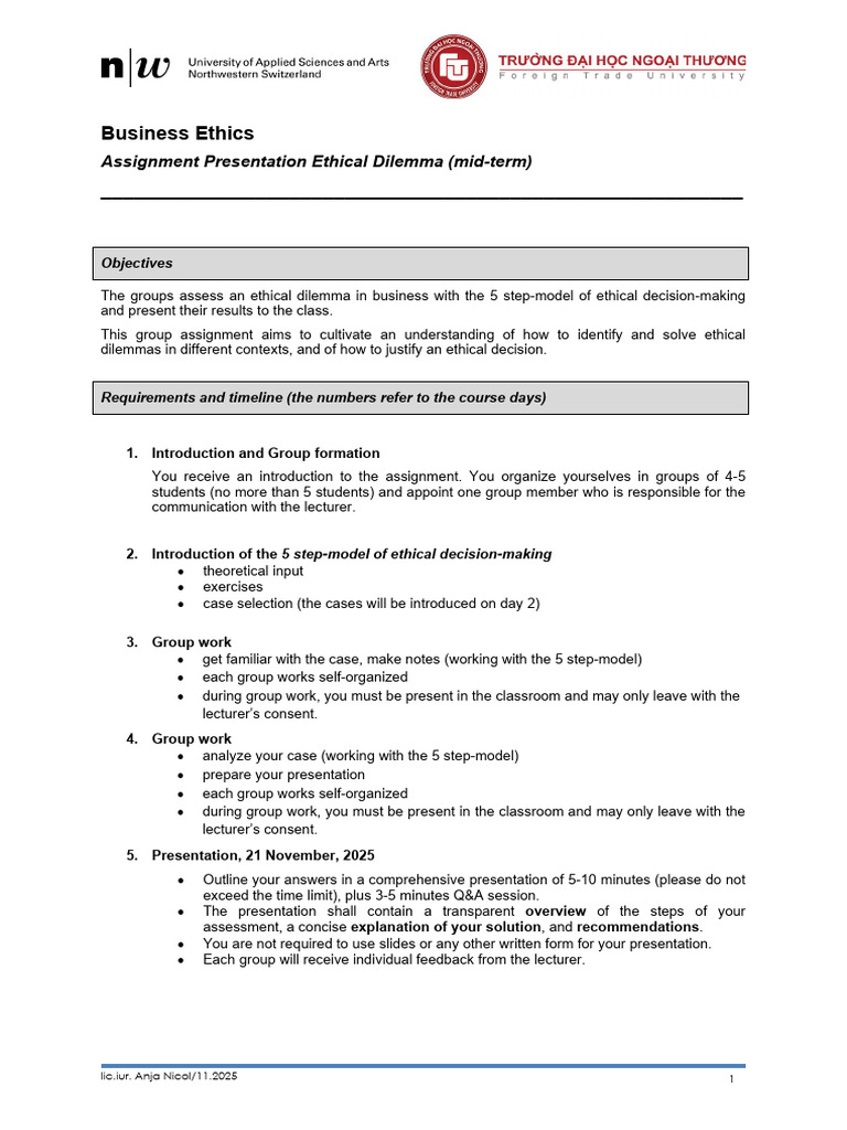 Business Ethics Mid-Term Assignment Guide | PDF
