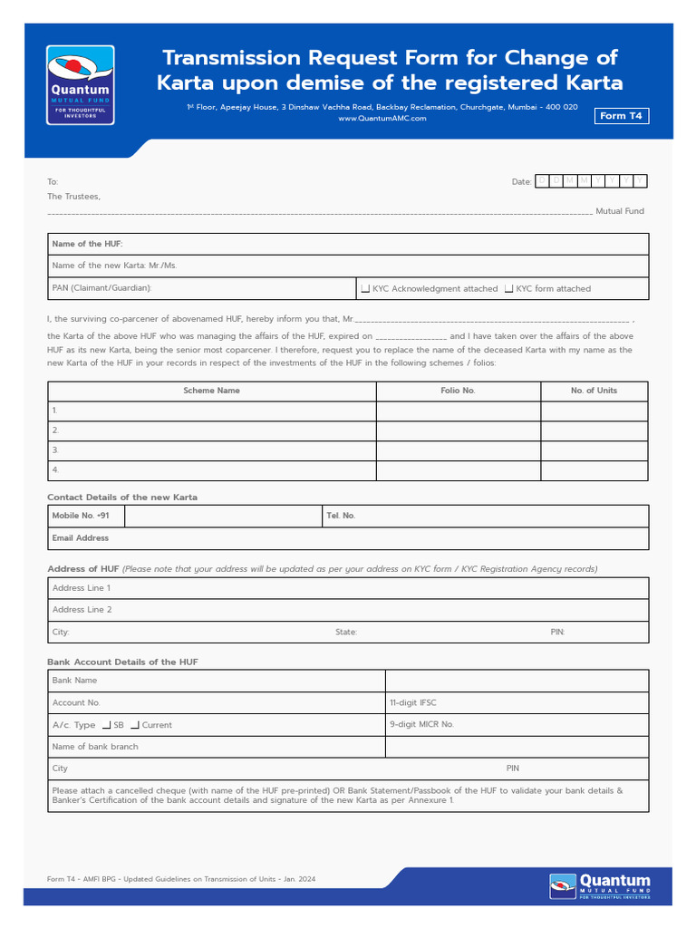 Transmission Request Form for HUF Karta Change | PDF | Financial Services