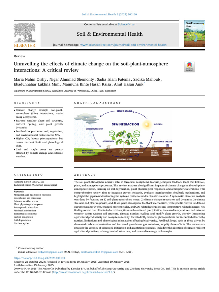 Climate Change Effects on Soil-Plant Interactions | PDF | Soil ...