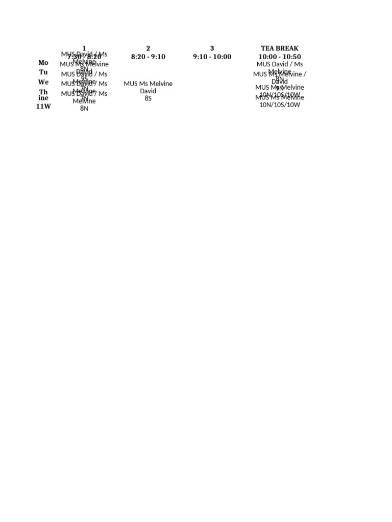 Music Room Timetable Prefilled | PDF