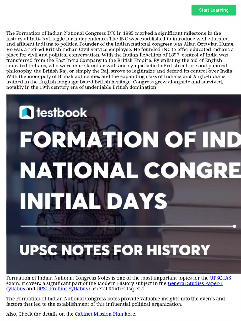 Formation of Indian National Congress UPSC Notes - Reasons, Theories ...