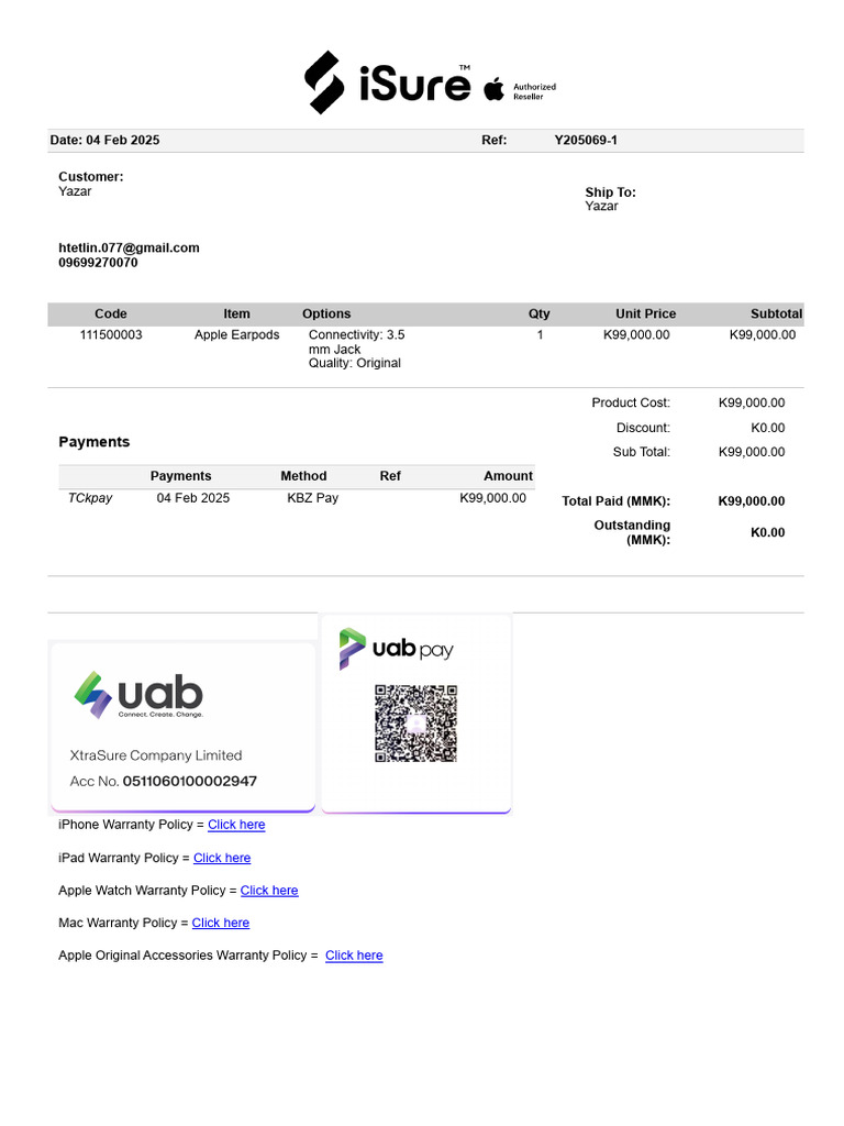 Apple Earpods Purchase Receipt | PDF