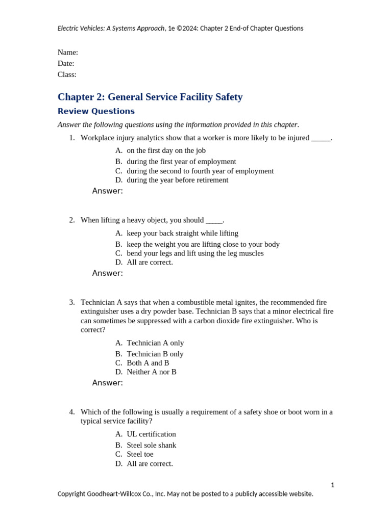 EV Safety Facility Questions and Answers | PDF | Safety