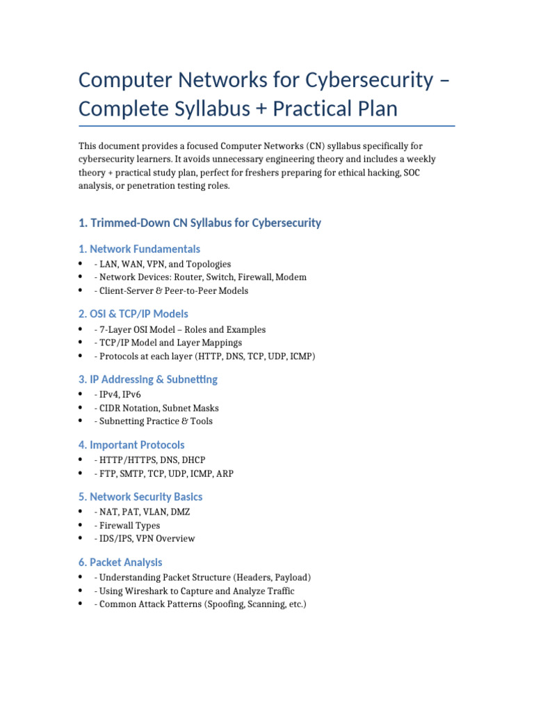 Cybersecurity Computer Networks Syllabus | PDF | Internet Protocol ...