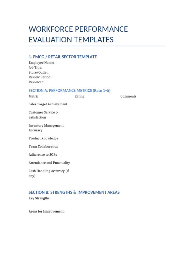 Workforce Performance Evaluation Templates | PDF