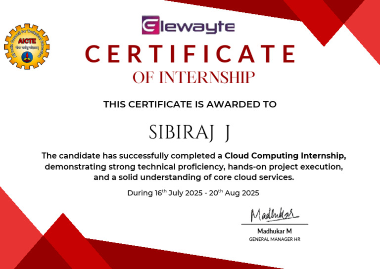 Cloud Computing Internship Certificate | PDF