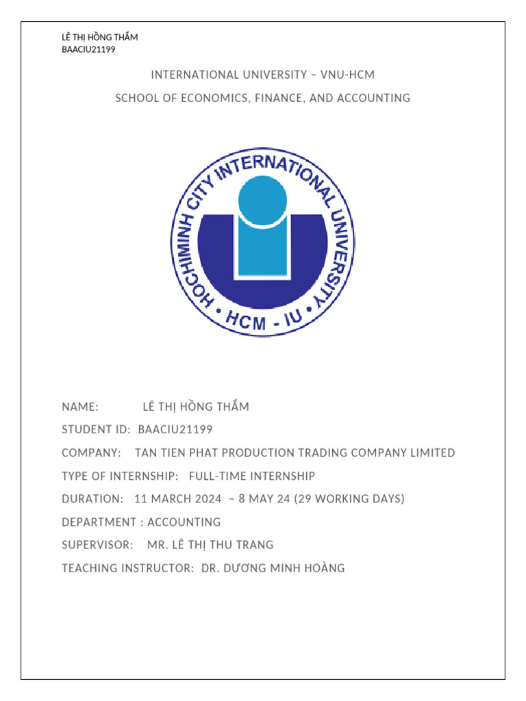International University Internship Report | PDF | Debits And Credits ...