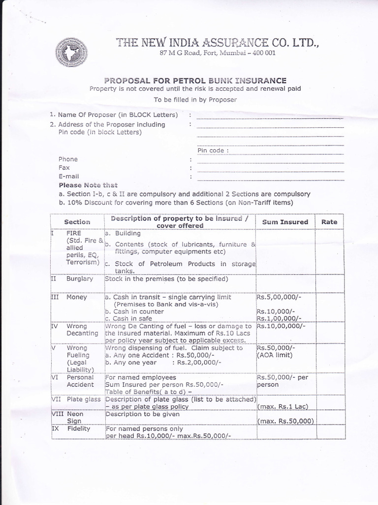 Insurance Proposal Form for Property Coverage | PDF