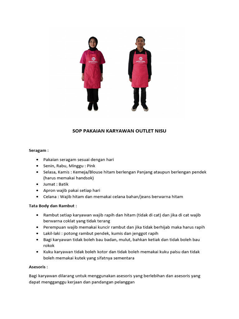 Sop Pakaian Karyawan Outlet Nisu | PDF