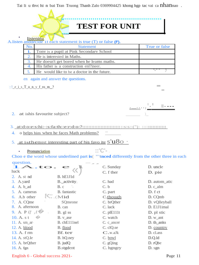 English 6 Global Success Exercises | PDF