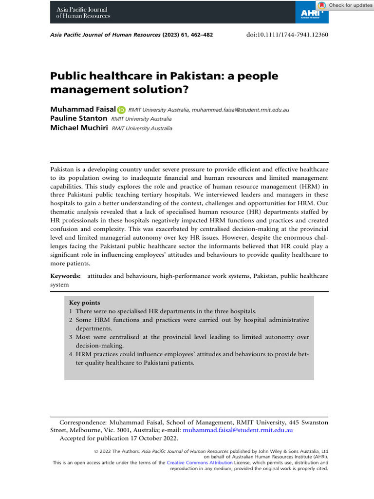 HRM Challenges in Pakistan's Public Healthcare | PDF | Human Resource ...
