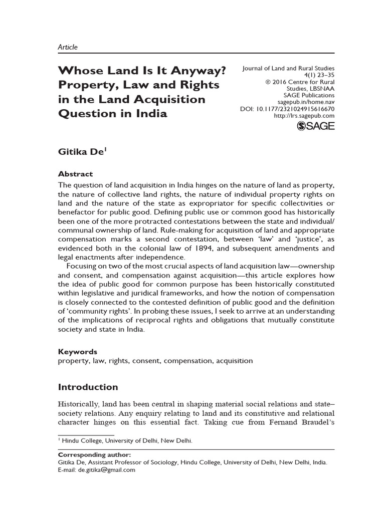Land Acquisition Laws in India Explained | PDF | Eminent Domain | Property