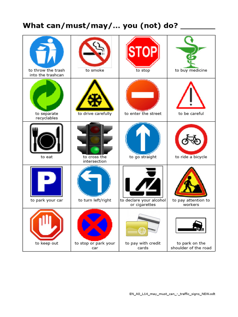 En A0 L14 May Must Can - Traffic Signs NEW | PDF