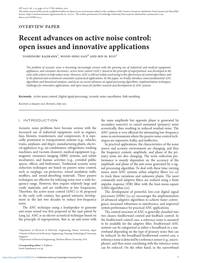 Advances in Active Noise Control Techniques | PDF | Filter (Signal ...