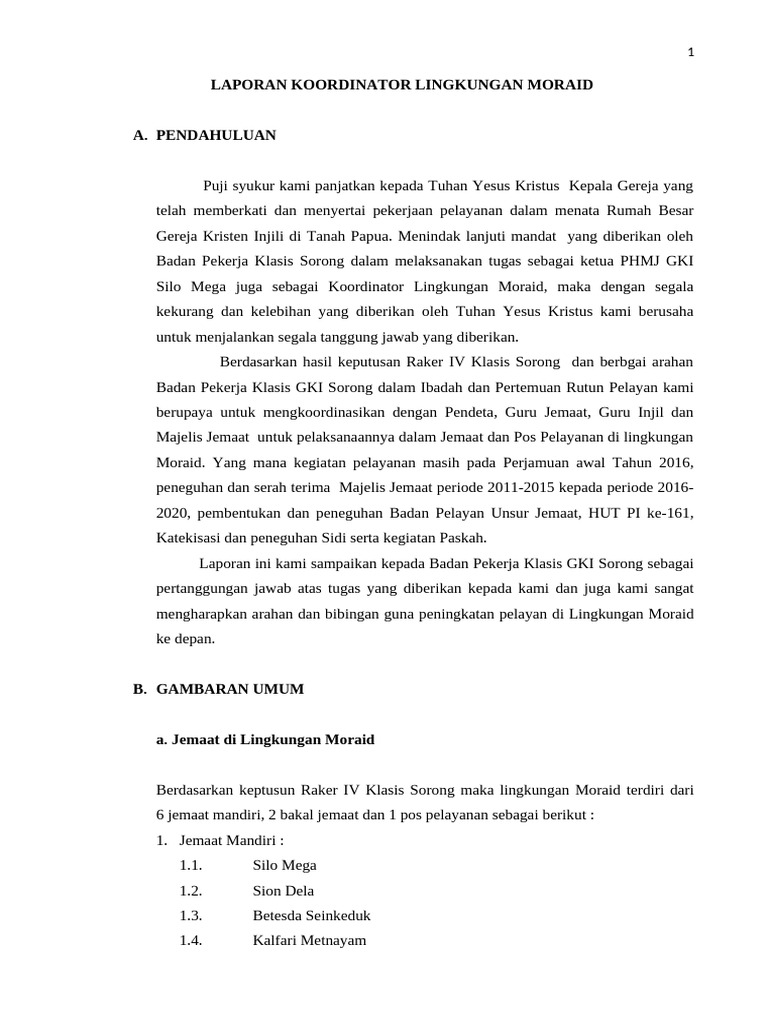 Laporan Koordinator Lingkungan Moraid 2016 | PDF