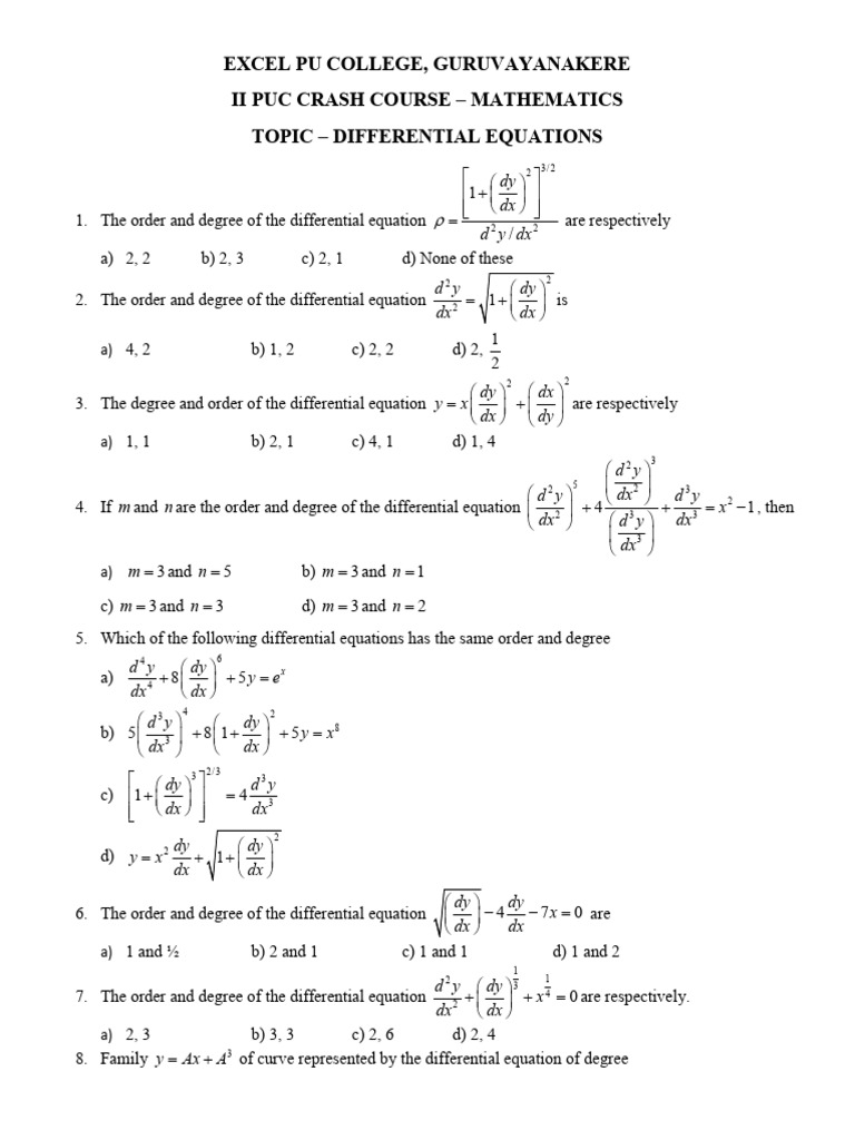 Differential Equations Crash Course | PDF | Cartesian Coordinate System ...