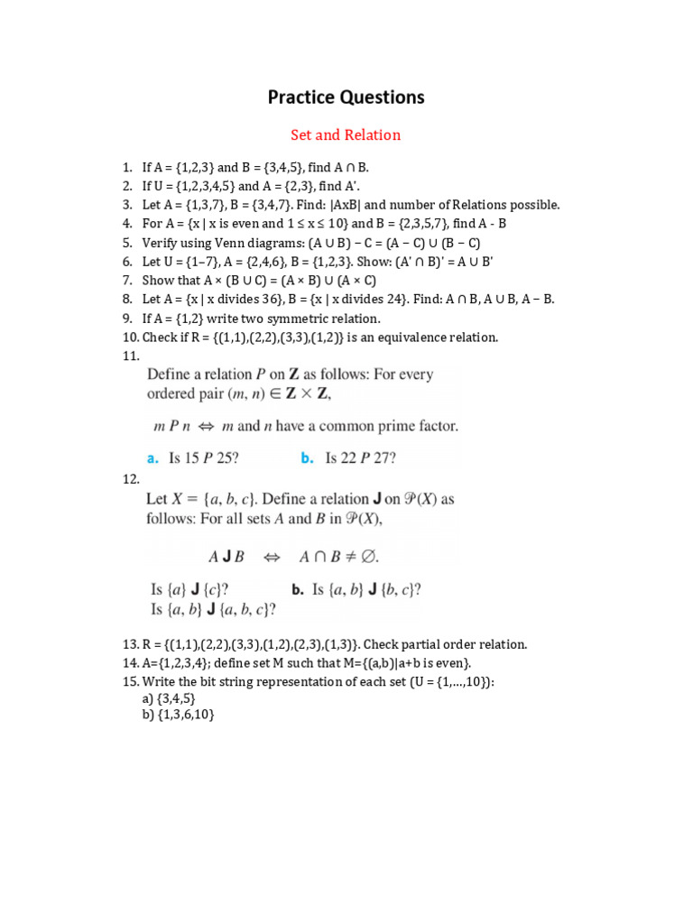 Set & Relations_Practice Questions | PDF