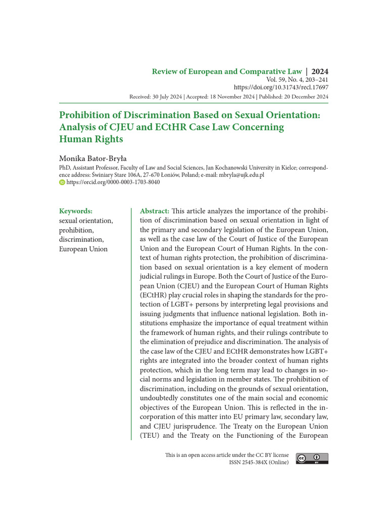 Discrimination Based on Sexual Orientation in EU Law | PDF ...