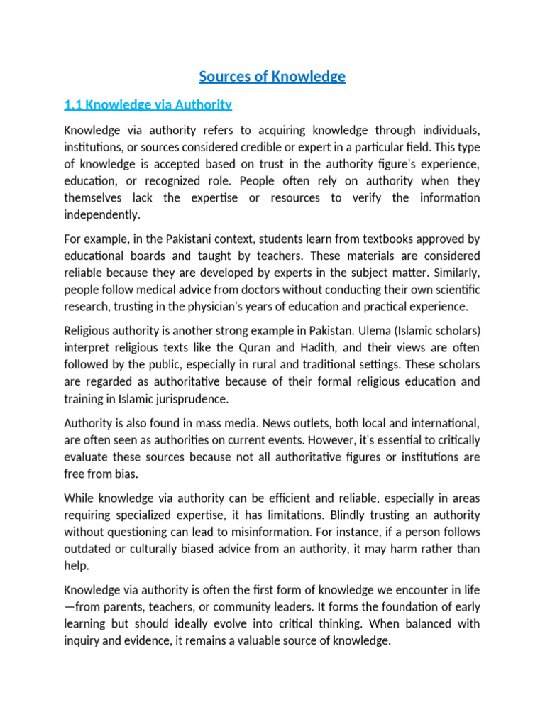 Understanding Knowledge Sources: Authority, Tenacity, Rationalism ...