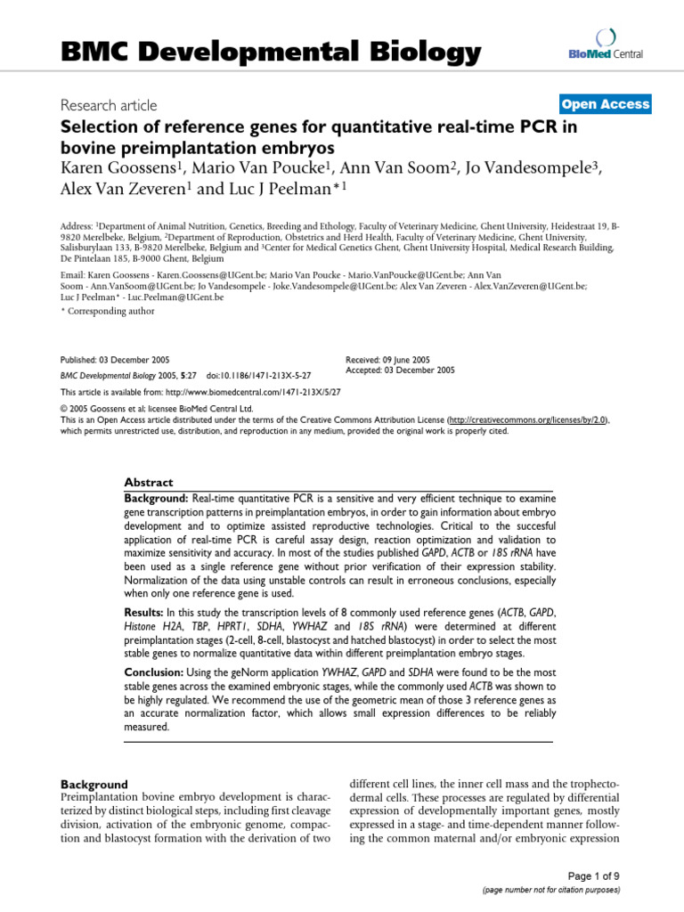 (2005)Selection of Reference Genes for Quantitative Real-time PCR in ...