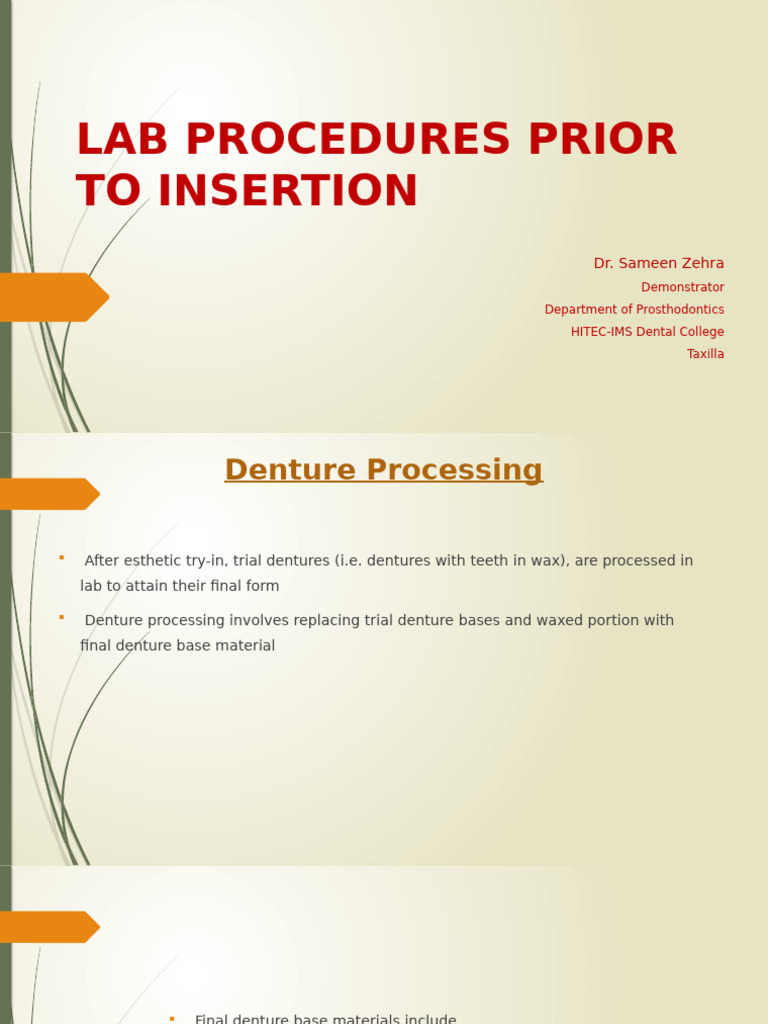 Denture Processing Lab Procedures | PDF | Dentures | Plaster