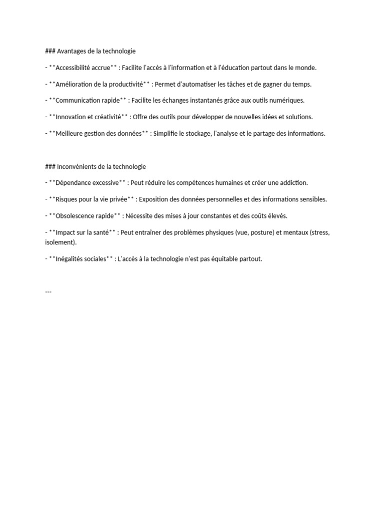 Avantages et inconvénients de la technologie | PDF