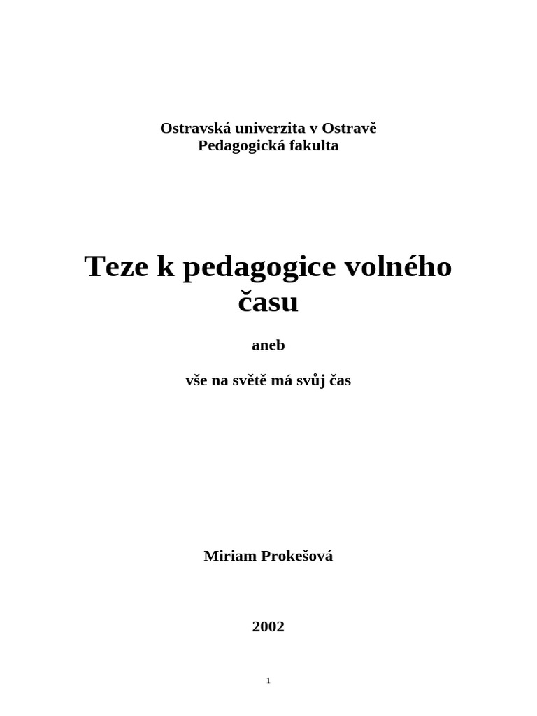 Pedagogika 1 - Teze K Volnému Času | PDF