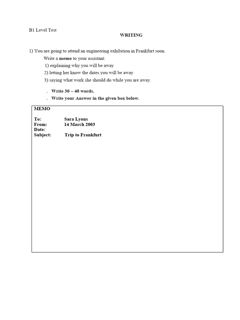 B1 Level Writing Test Instructions | PDF