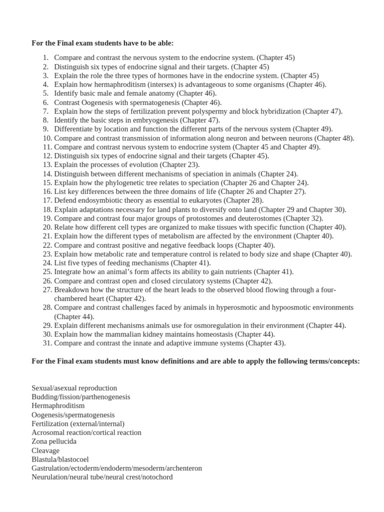Final Exam Study Guide: Biology Concepts | PDF | Biology | Anatomy