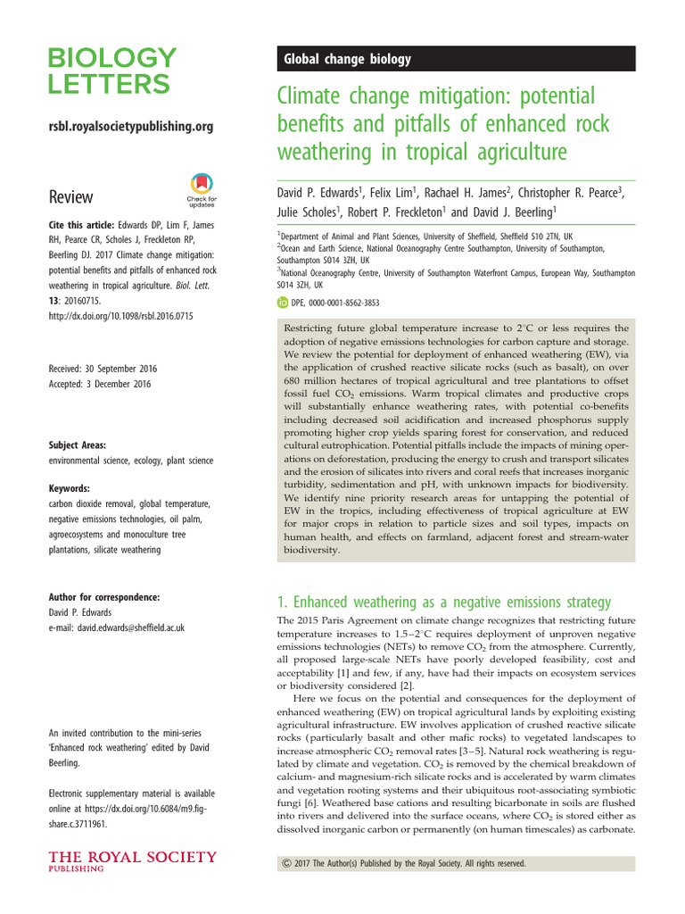 Edwards Et Al Climate Change Mitigation Potential Benefits and Pitfalls ...