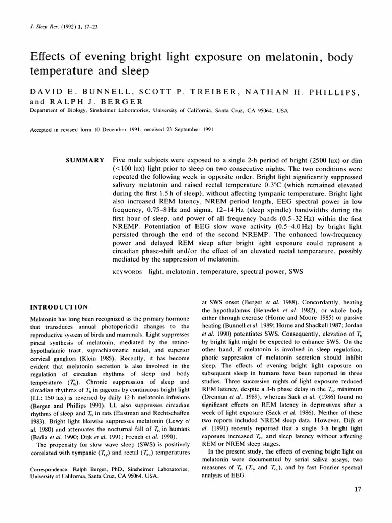 5Effects of Evening Bright Light Exposure on Melatonin, Body | PDF ...