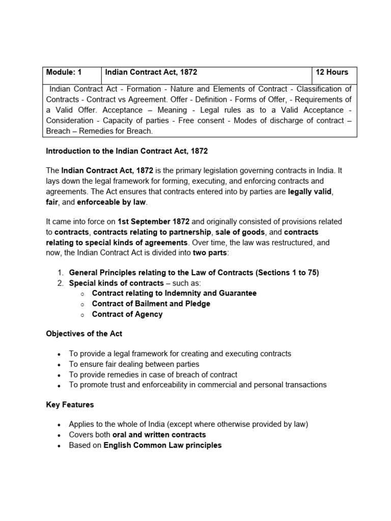 Indian Contract Act 1872 Overview | PDF | Offer And Acceptance ...