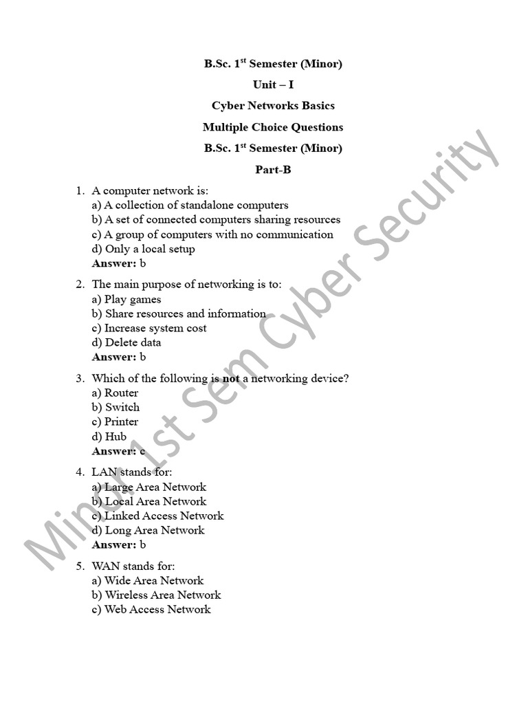 Cyber Networks Basics MCQs for B.Sc. | PDF | Ip Address | Computer Network