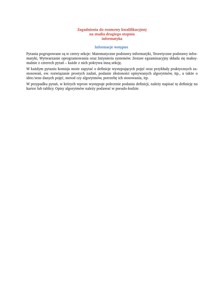 Pytania 2 Stopien Inf FAQ DYPLOM Informatyka | PDF